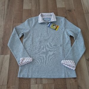 Orvis 1/4 Zip Flip Cuffs Pullover Ribbed Sweater Heather Grey